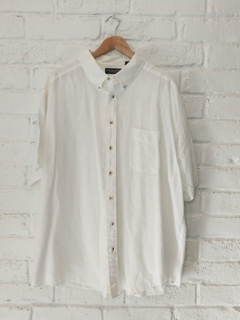 Roundtree & Yorke 100% Linen Shirt Mens 2XB Solid White Button Down Short Sleeve